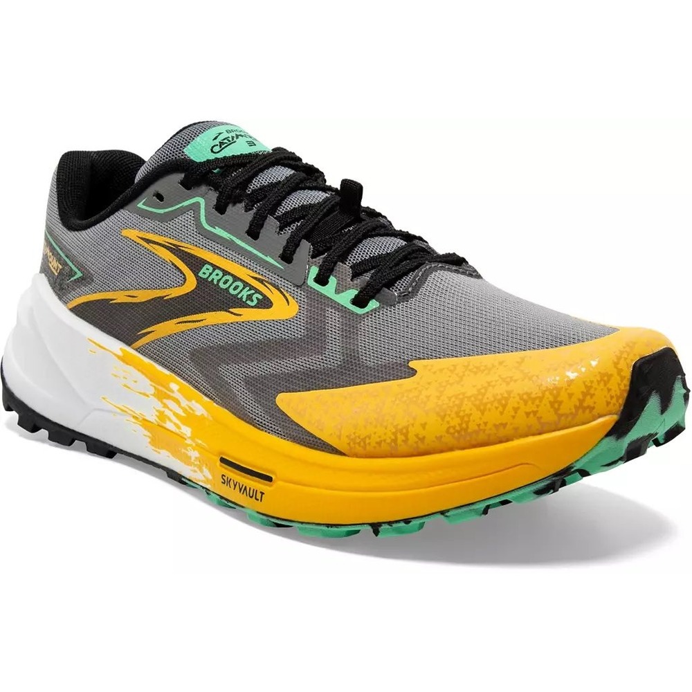 Brooks Catamount 3 Men Trail Running Shoes Lemon Chrome Sedona Sage 10.5D NEW - Picture 5 of 8